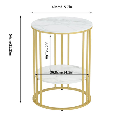 Round Marble Accent Table - Gold Frame, 2-Tier Nightstand