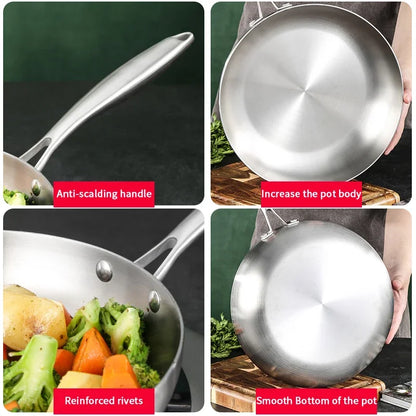 28cm Stainless Steel Non-Stick Frying Pan Uncoated Cookware Silver