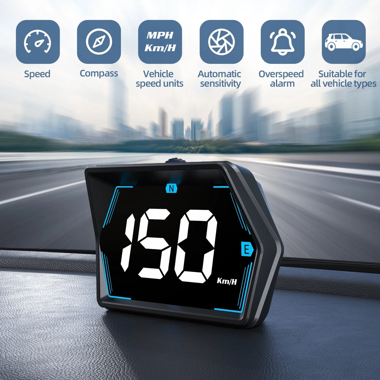 Car Head Up Display GPS Speed Display with Alarm Light Sensor Black