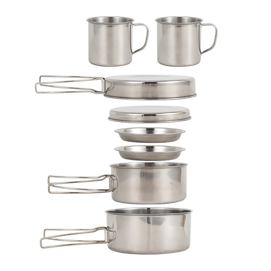 8-Piece Camping Cookware Mess Kit Silver