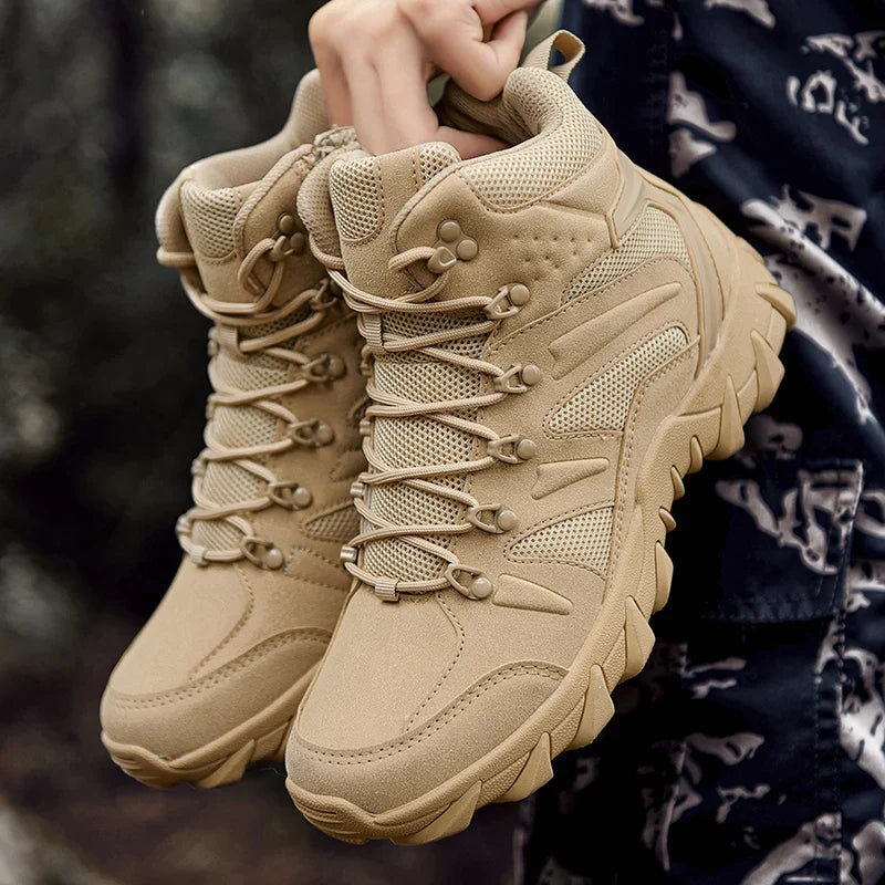 Men's Tactical Work Ankle Boots Winter Safety Shoes (Beige)