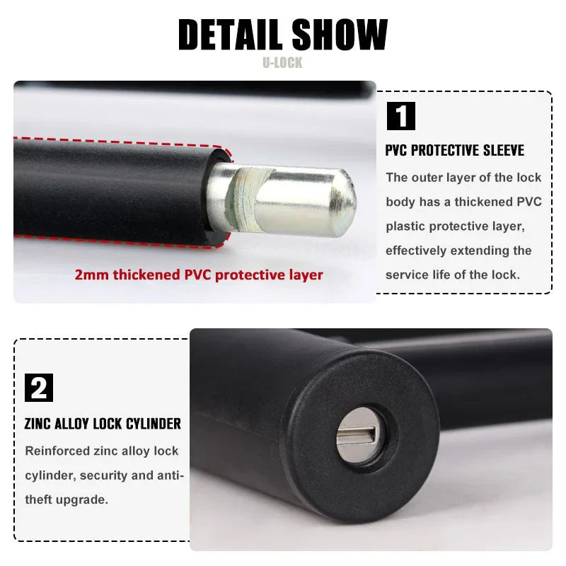 Heavy-Duty U-Shaped Motorcycle & Bicycle Anti-Theft Lock Black