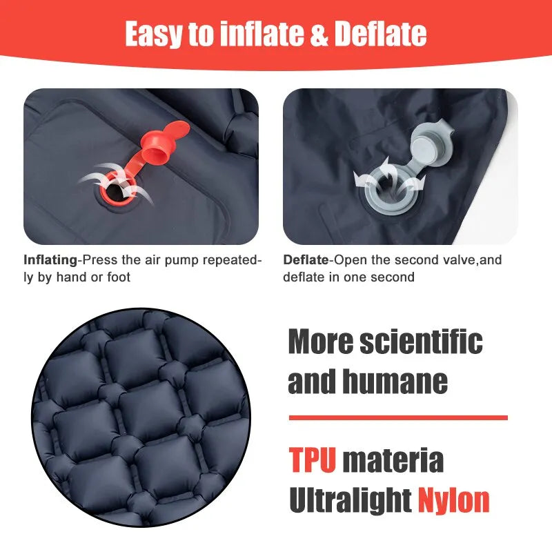 Ultralight Camping Inflatable Mattress with Built-In Pump and Pillows