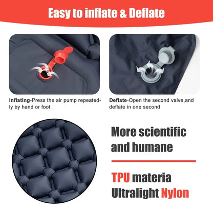 Ultralight Camping Inflatable Mattress with Built-In Pump and Pillows