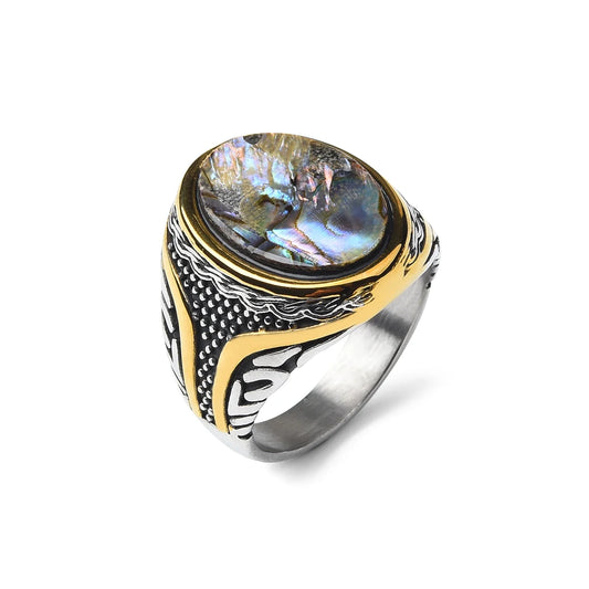 Stainless Steel Gemstone Rings for Men and Women (Abalone Shell)