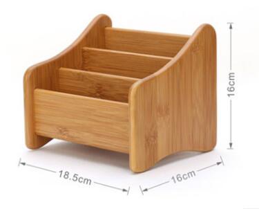 3 Grid Bamboo Remote Control Storage Box Stationery Remote Control Headphone Cable Cell Phone Desktop Storage Box Organizer