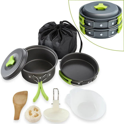 9-Piece Camping Cookware Set Green