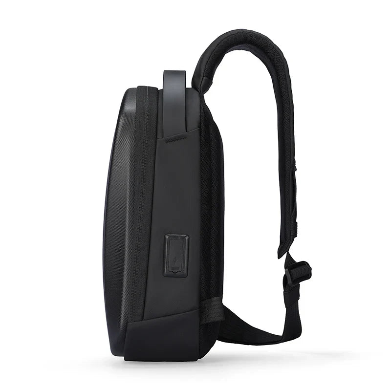Hard-Shell Waterproof Crossbody Bag Sling with USB Port Black