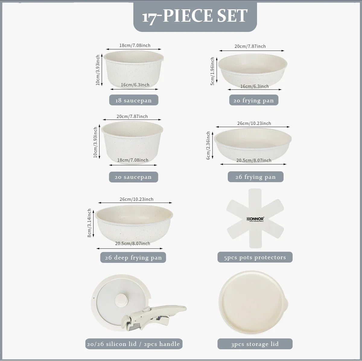 Non-Stick Die-Cast Aluminum Cookware Set Induction-Compatible White