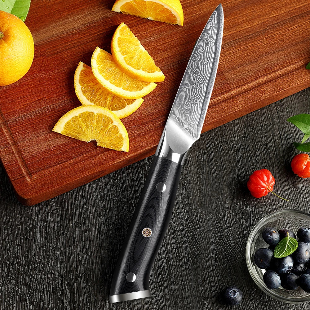 3.5-Inch Damascus Steel Paring Knife VG10 Core Cutter Black