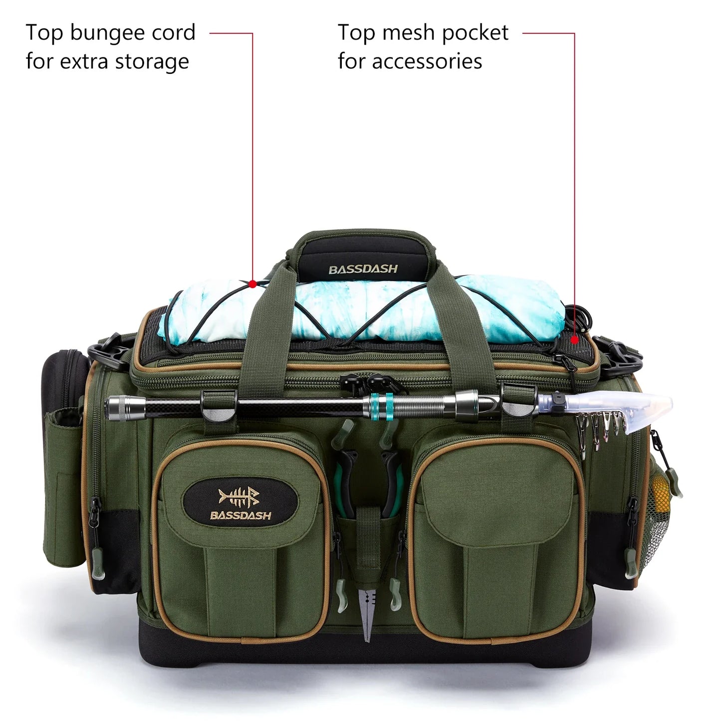 Fishing Tackle Shoulder Bag with Rain Cover Army Green