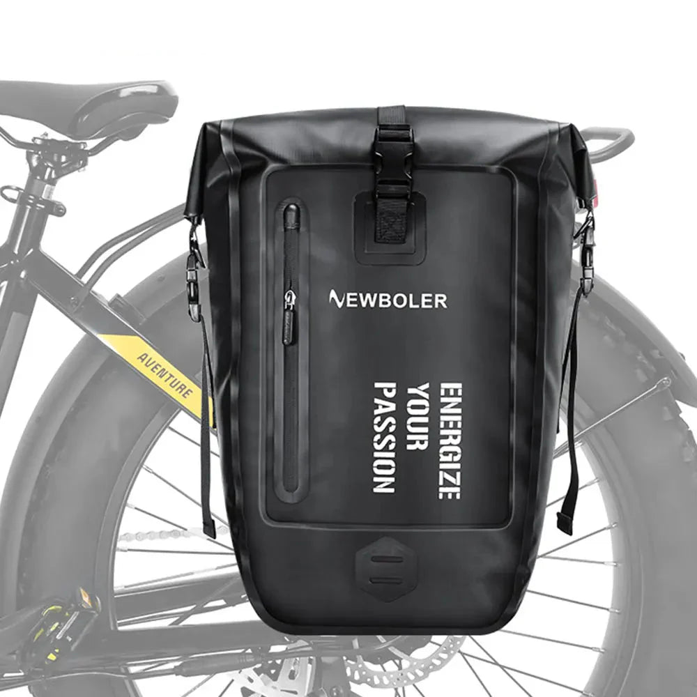 27L Waterproof Bike Pannier Bag with Roll-Top Closure Black