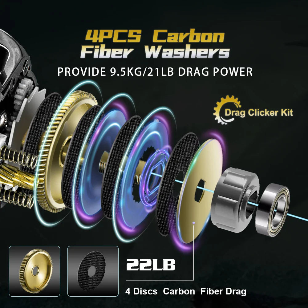 Right-Handed Fishing Reel 10BB Power Handle Deep Spool Black