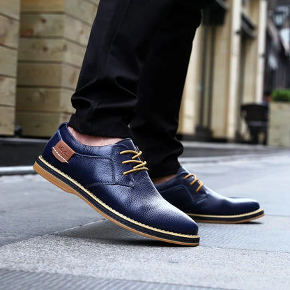Mens Genuine Leather Brogue Oxford Dress Shoes (Blue)