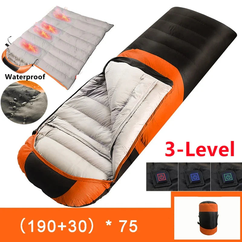 USB Heated Sleeping Bag 3-Stage Thermal Pad Orange