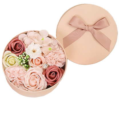 Non-Withered Soap Flower Small Round Box Decoration Set - Big Pink Simulation Flowers