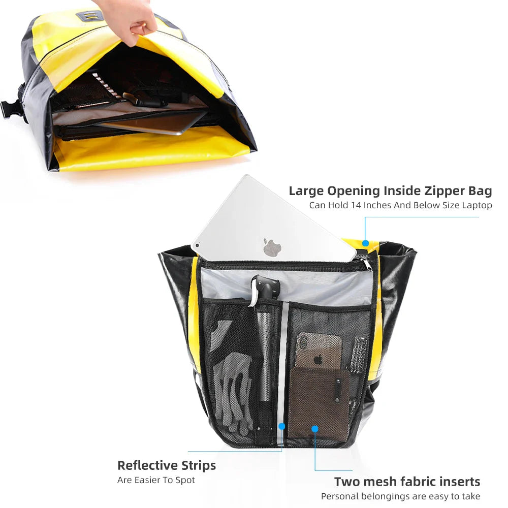 20L Rear Rack Bike Bag Waterproof Polyester Trunk Pannier Yellow