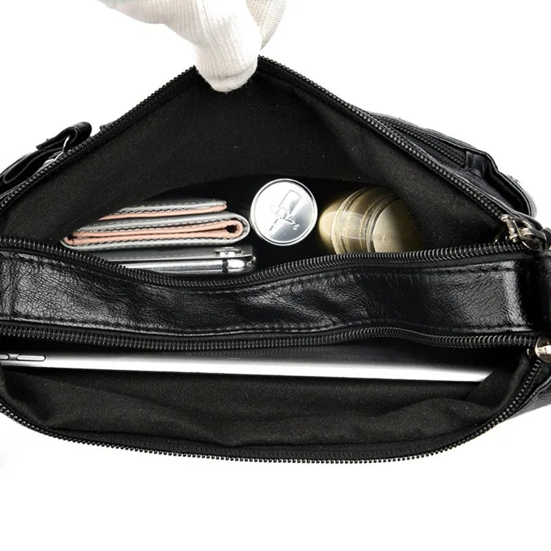 Women's Multi-Layer Leather Shoulder Crossbody Bag (Black)