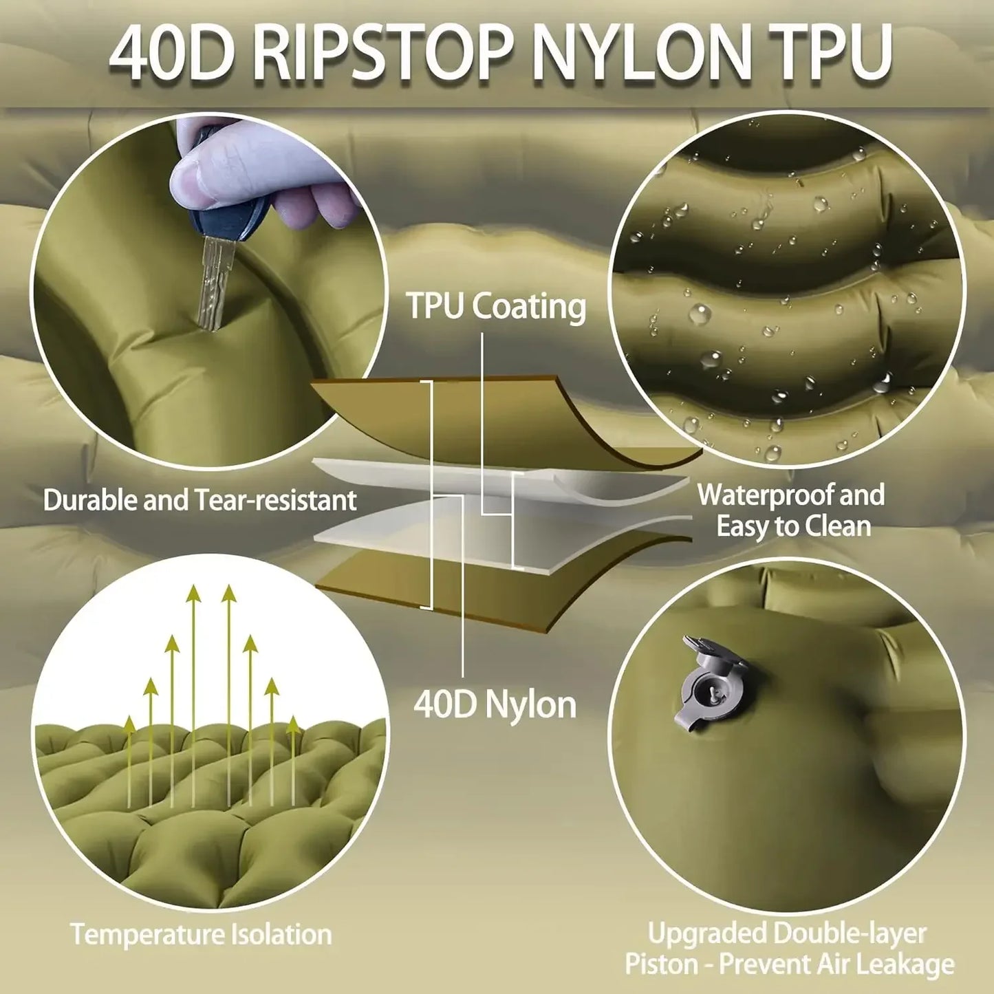 Double Self-Inflating Sleeping Pad Pillows Green