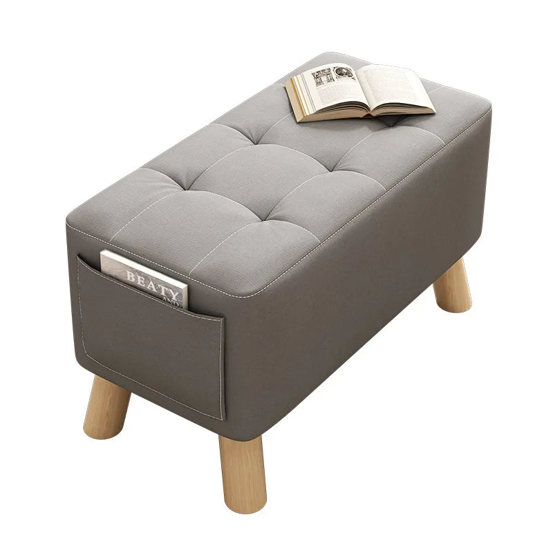 Minimalist Gray Solid Wood Shoe Stool for Home Entryways