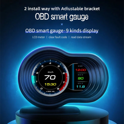 OBD2 Car HUD F9 Digital Head Up Display with Smart Alarm Black