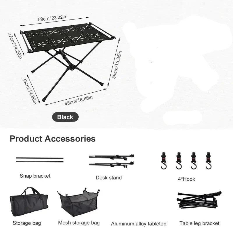 Portable Aluminum Camping Folding Table with IGT Compatibility Black