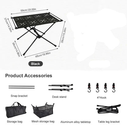 Portable Aluminum Camping Folding Table with IGT Compatibility Black
