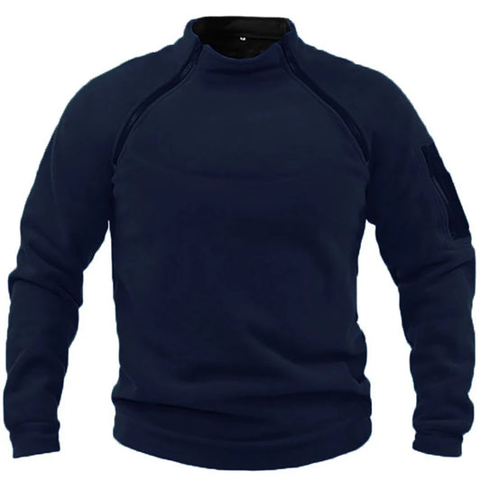 Men's Tactical Fleece Pullover Jacket Outdoor Hiking (Navy Blue)