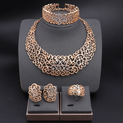 Jewelry Set Necklace Earrings Ring Bracelet (Gold)