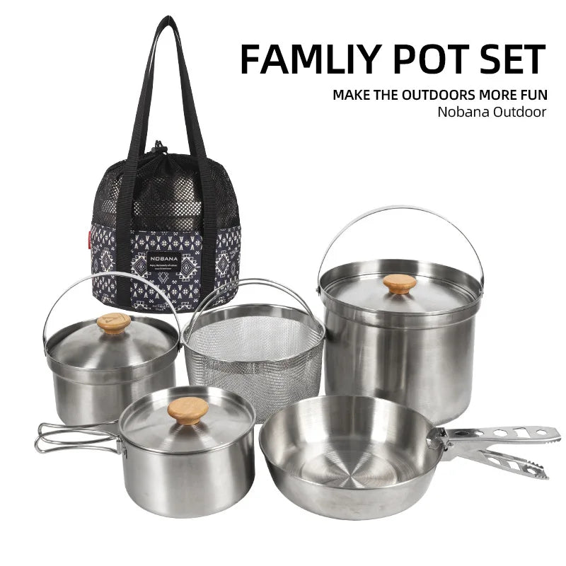 5L Outdoor Stainless Steel Camping Cookware Set Silver