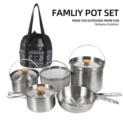 5L Outdoor Stainless Steel Camping Cookware Set Silver