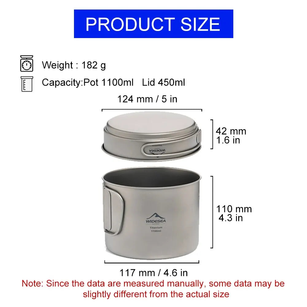 1100ml Ultralight Titanium Camping Pot with Folding Handles Grey