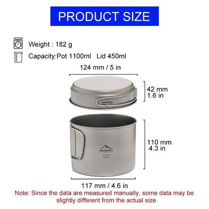 1100ml Ultralight Titanium Camping Pot with Folding Handles Grey