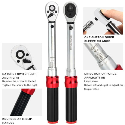 Bicycle Torque Wrench Set Dual Direction Socket Kit Red