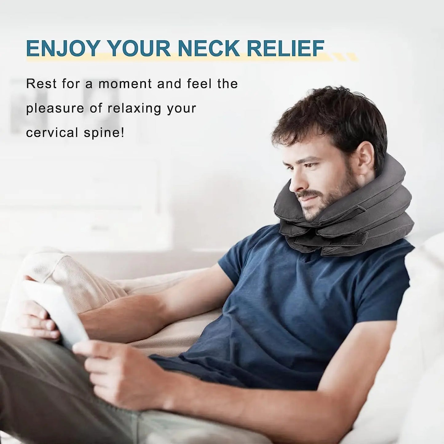 Inflatable Cervical Neck Traction Device Pain Relief Posture Alignment Grey