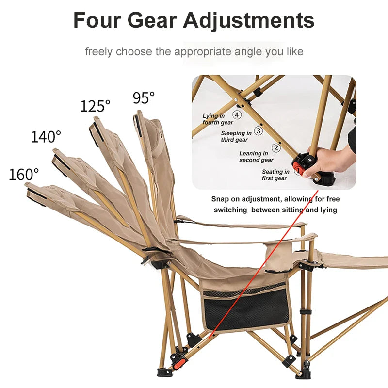 2-in-1 Reclining Camping Chair Adjustable Khaki