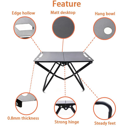 Foldable Hollowed Surface Camping Table Black