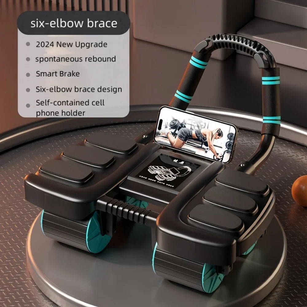 Six-Wheel Abdominal Exercise Roller Automatic Rebound Black