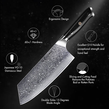 7.5-Inch Damascus Steel Cleaver Knife G10 Handle Black