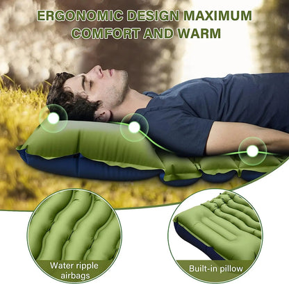 4-Inch Thick Inflatable Camping Sleeping Mat Built-in Pillow And Pump Green