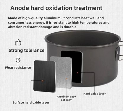 Camping Cookware Set for 1-3 Persons Black