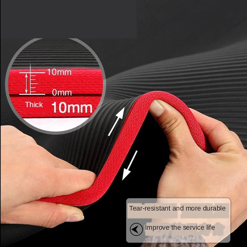 10MM Extra Thick Non-Slip NRB Yoga Mat 183x61cm Black