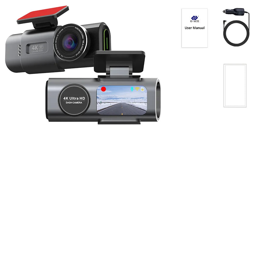 4K UHD Dual Lens Dash Cam Front Rear Night Vision Black