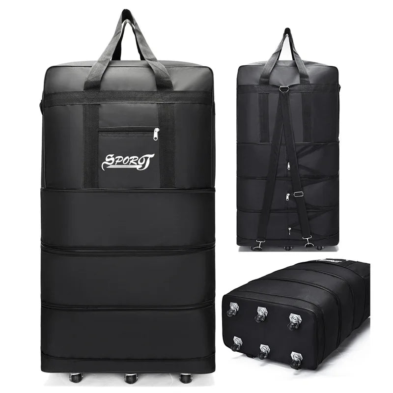 Expandable Travel Backpack with Wheels Black