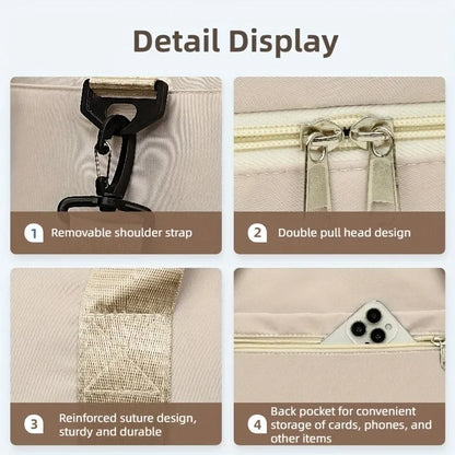 Travel Duffle Bag with Shoe Compartment & Strap (Beige)
