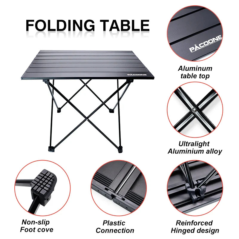 Portable Folding Camping Table Aluminum Black