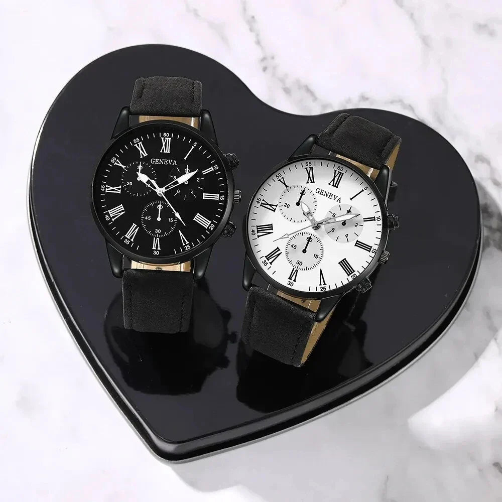 Couple Leather Quartz Watches Set