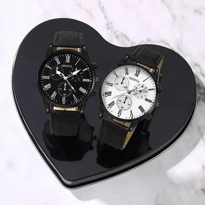 Couple Leather Quartz Watches Set