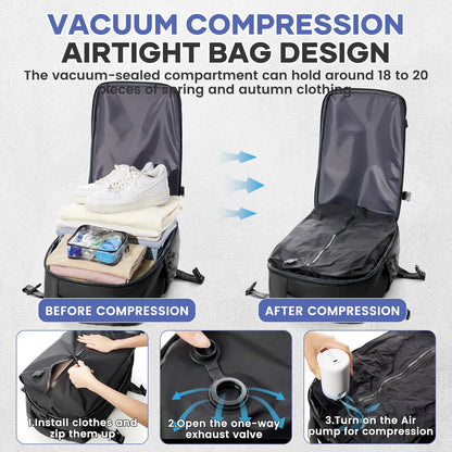 Vacuum Compression Travel Backpack with Pump Black