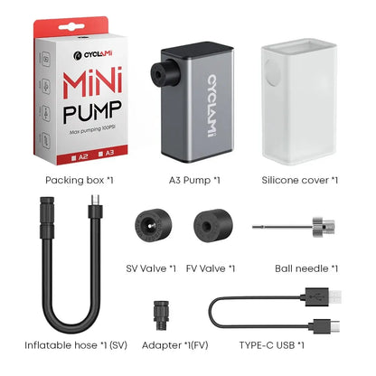 A3 Mini Electric Bicycle Air Pump Cordless Aluminum Inflator Grey